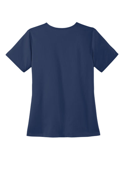 Rear View of Navy Wink Women's Premiere Flex V-Neck Top WW4168