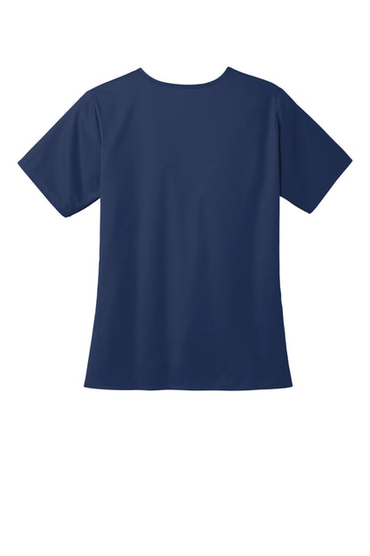 Rear View of Navy Wink Women's WorkFlex V-Neck Top WW4560