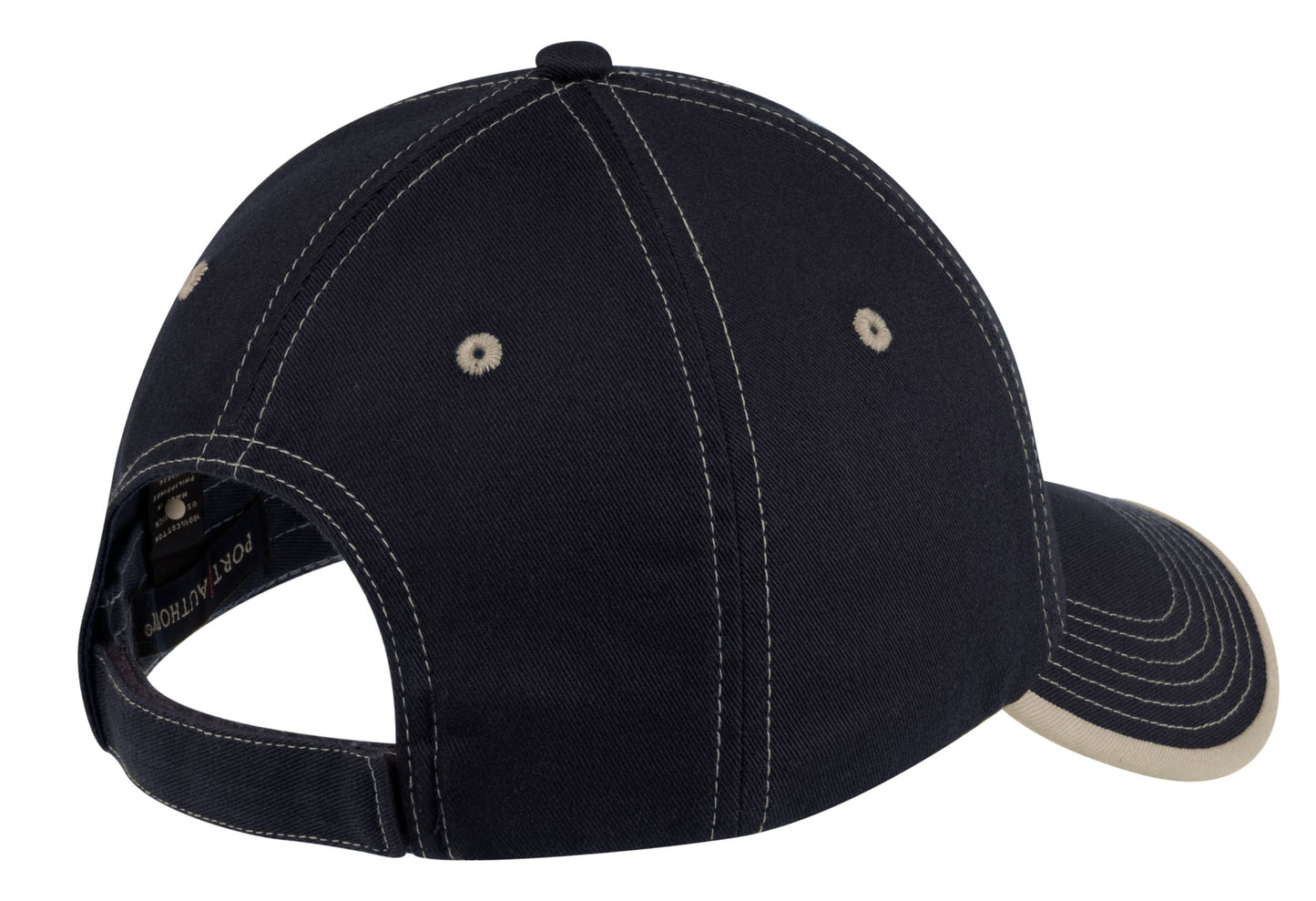 Rear View of Navy/Lt Sand Port Authority Vintage Washed Contrast Stitch Cap. C835