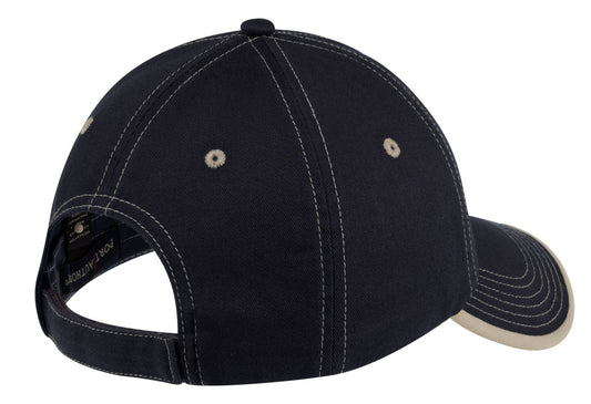 Rear View of Navy/Lt Sand Port Authority Vintage Washed Contrast Stitch Cap. C835