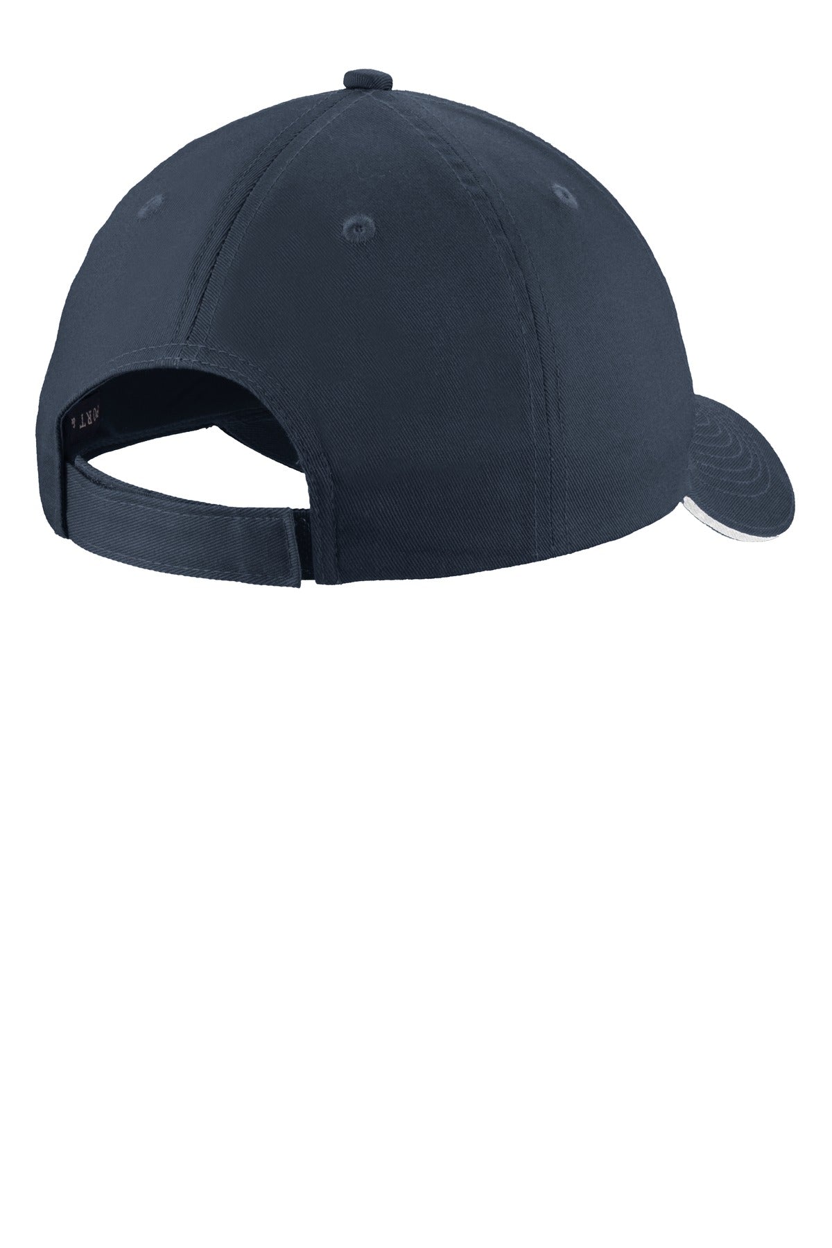 Rear View of Navy/White Port & Company Unstructured Sandwich Bill Cap. C919