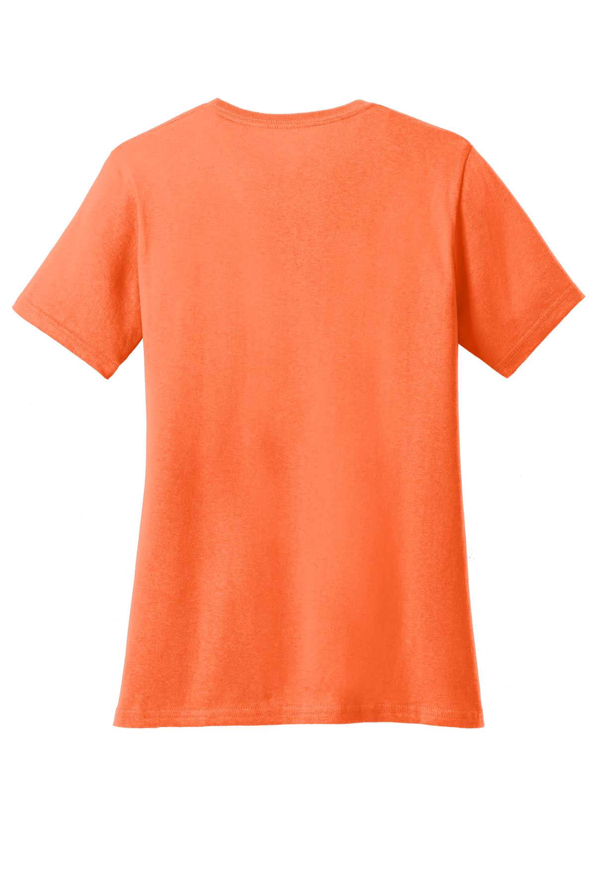 Rear View of Neon Orange Port & Company Women's Core Cotton Tee. LPC54