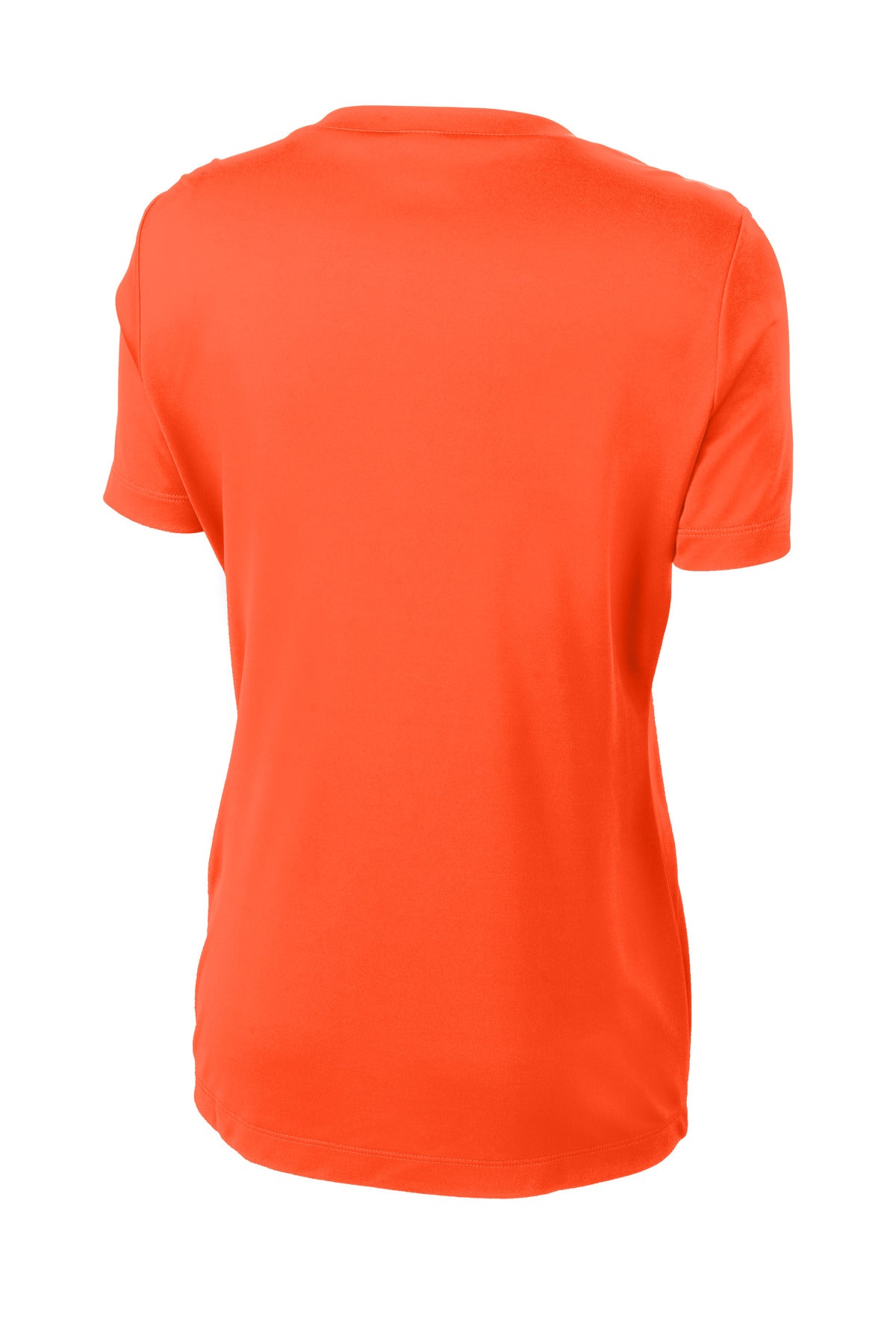 Rear View of Neon Orange Sport-Tek Women's PosiCharge Competitor Tee. LST350