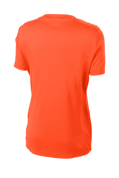 Rear View of Neon Orange Sport-Tek Women's PosiCharge Competitor Tee. LST350