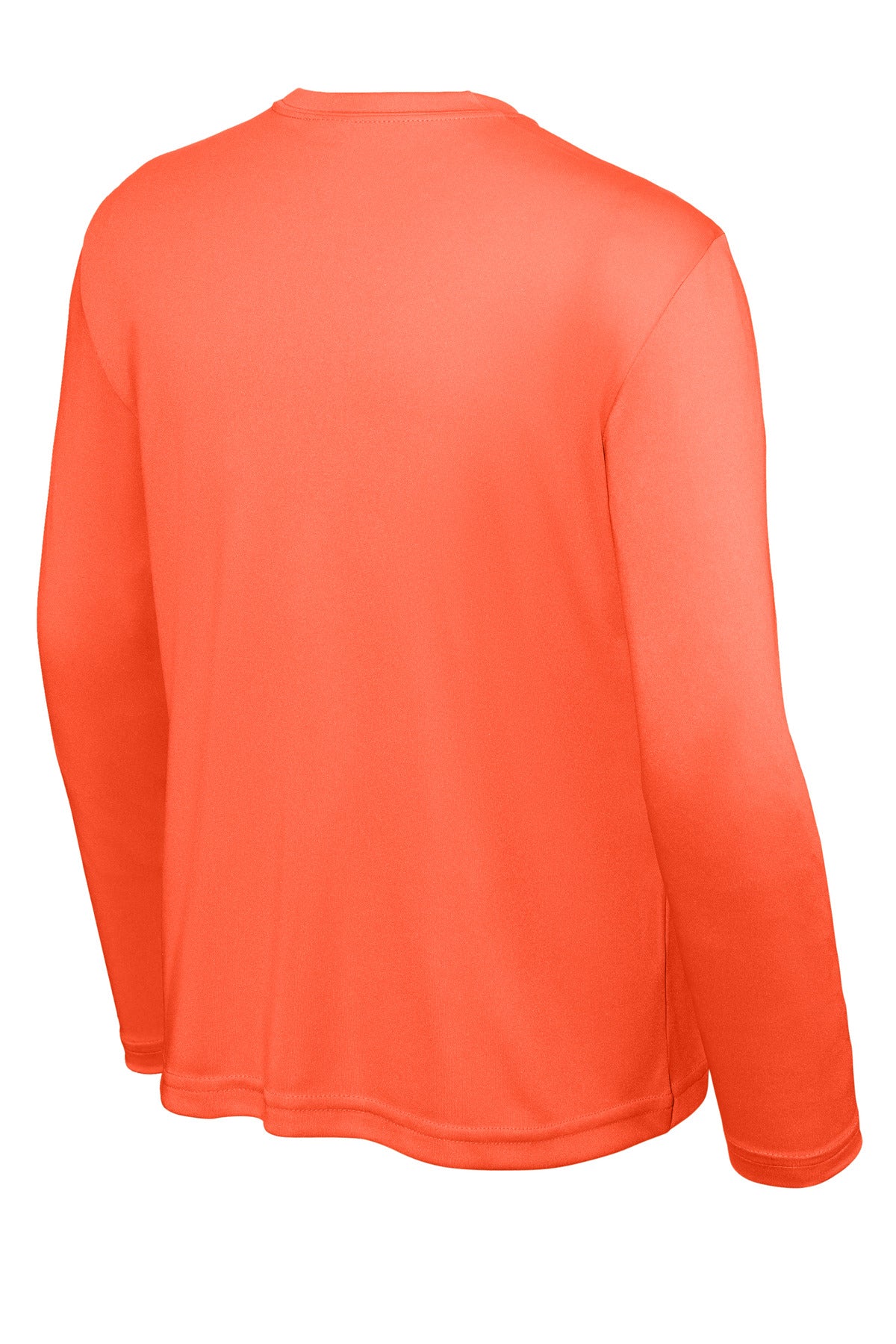 Rear View of Neon Orange Sport-Tek Youth Long Sleeve PosiCharge Competitor Tee. YST350LS