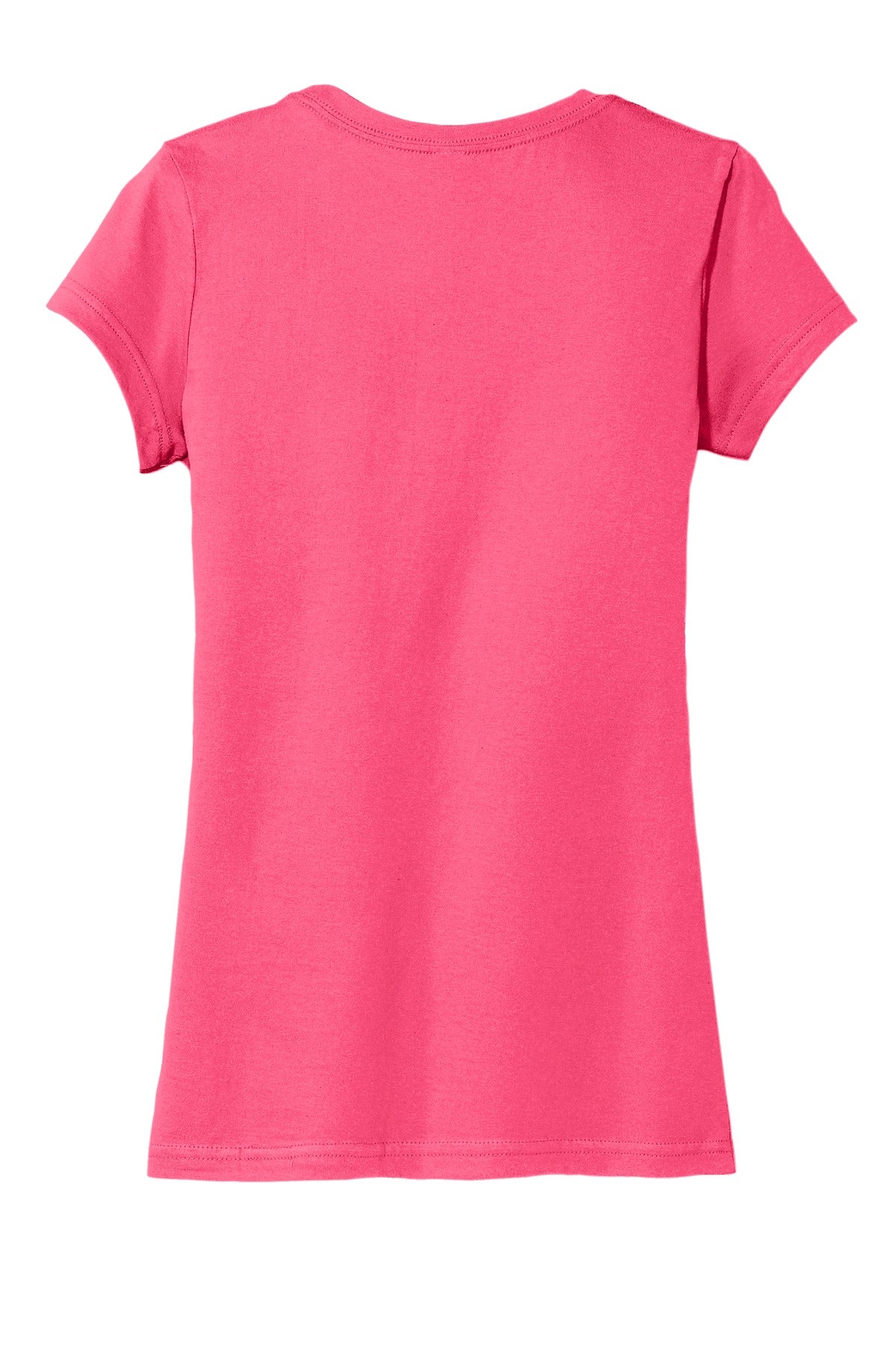 Rear View of Neon Pink District Women's Fitted Very Important Tee . DT6001
