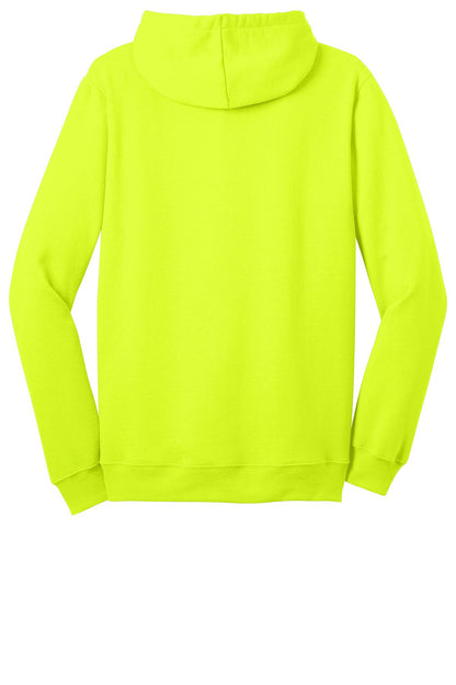 Rear View of Neon Yellow District The Concert Fleece Full-Zip Hoodie. DT800
