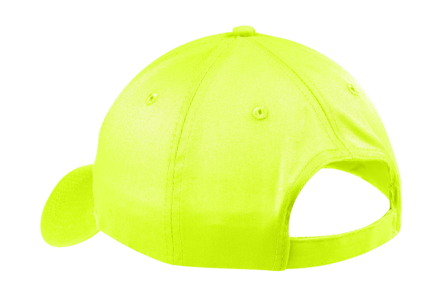 Rear View of Neon Yellow Port & Company Six-Panel Twill Cap. CP80