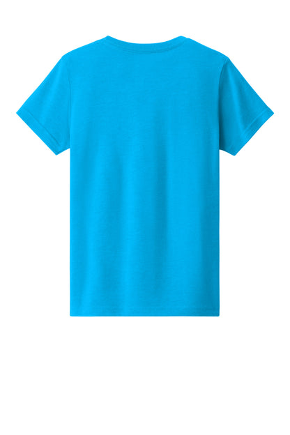 Rear View of NeonBlue BELLA+CANVAS Youth Heather CVC Tee BC3001YCVC