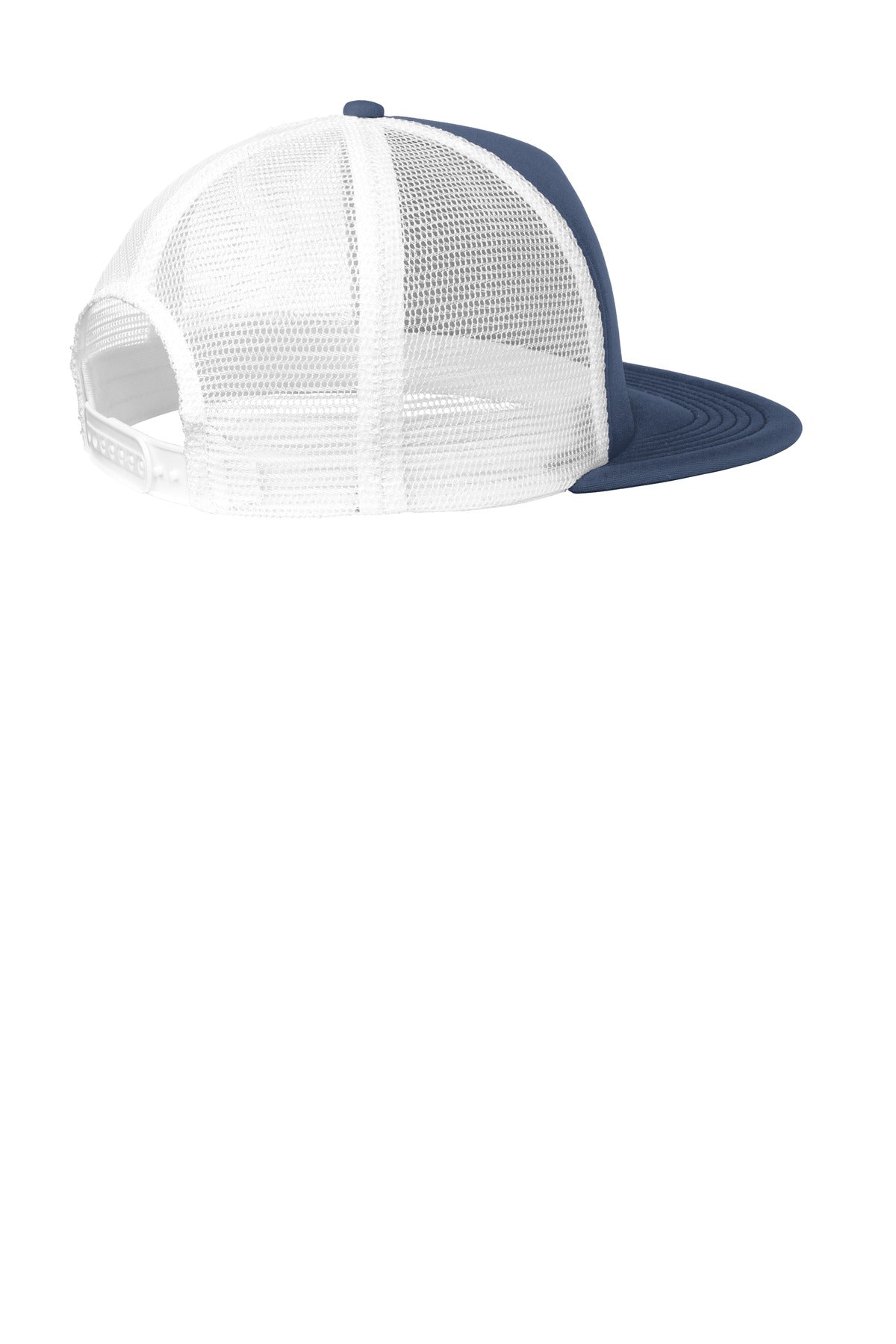 Rear View of New Navy District Flat Bill Snapback Trucker Cap. DT624
