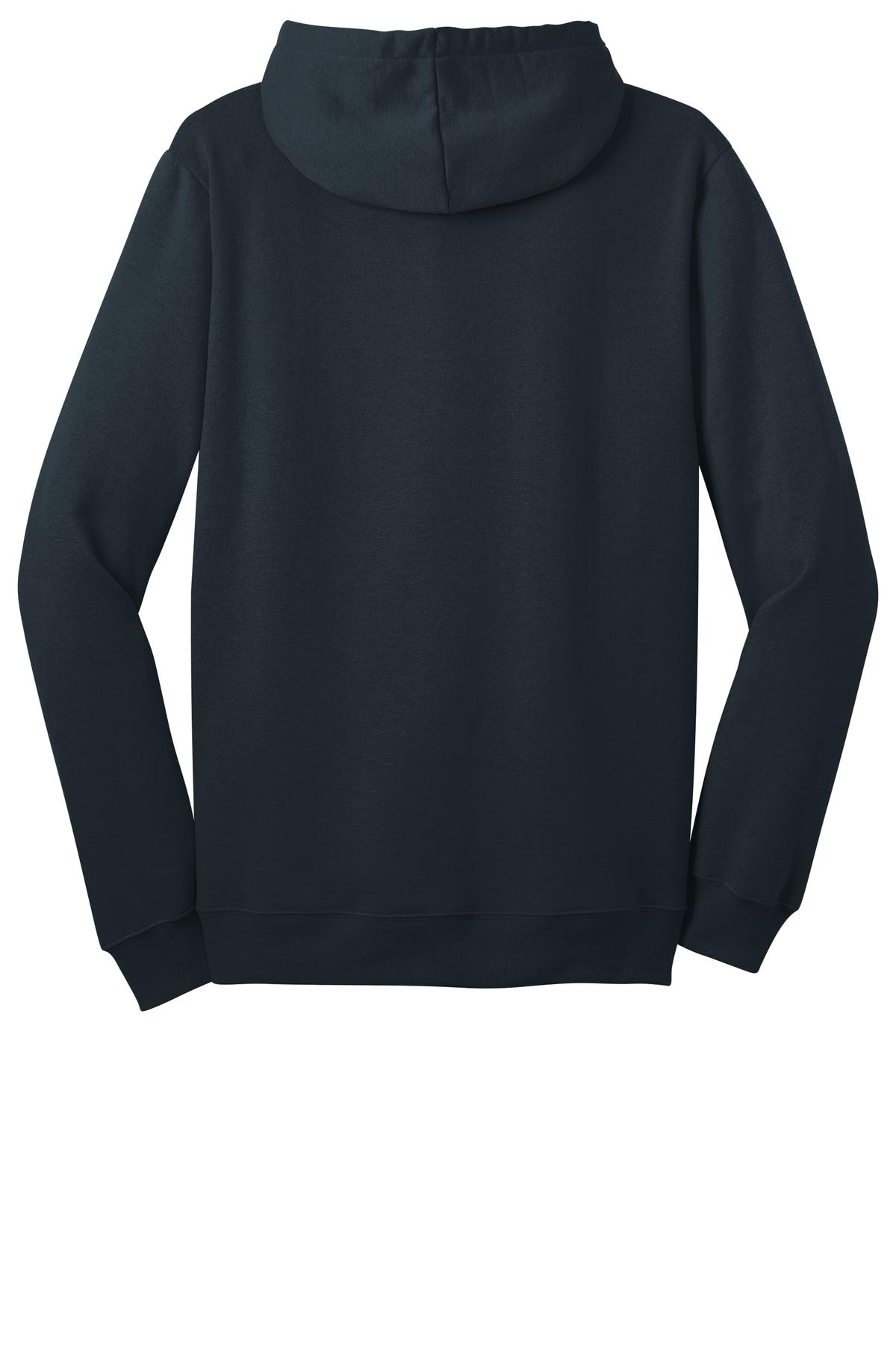 Rear View of New Navy District The Concert Fleece Full-Zip Hoodie. DT800