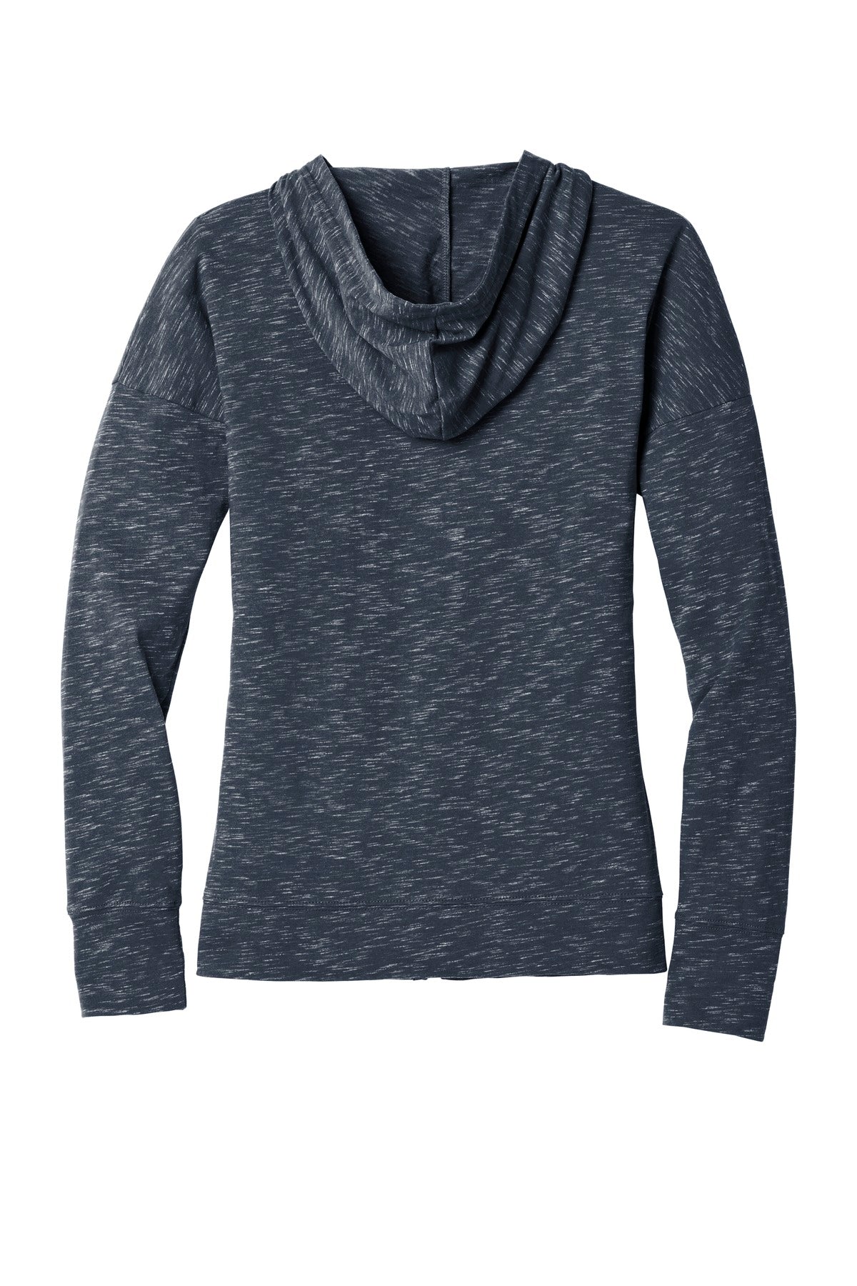 Rear View of New Navy District Women's Medal Full-Zip Hoodie. DT665