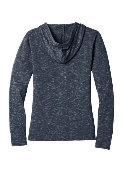 Rear View of New Navy District Women's Medal Full-Zip Hoodie. DT665