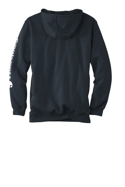 Rear View of NewNavy Carhartt Midweight Hooded Logo Sweatshirt CTK288