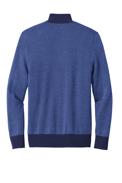 Rear View of Nv/CompssB Brooks Brothers Washable Merino Birdseye 1/4-Zip Sweater BB18412