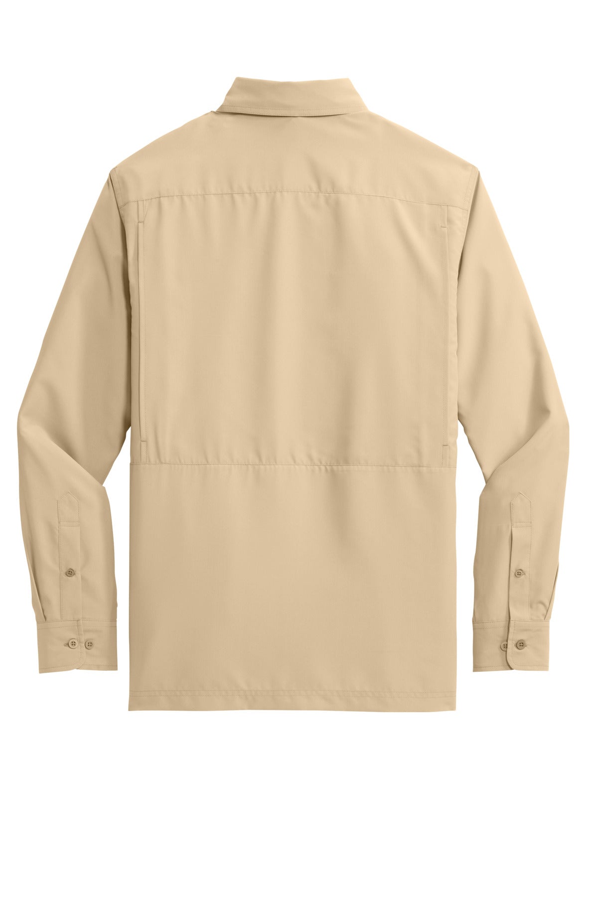 Rear View of Oat Port Authority Long Sleeve UV Daybreak Shirt W960