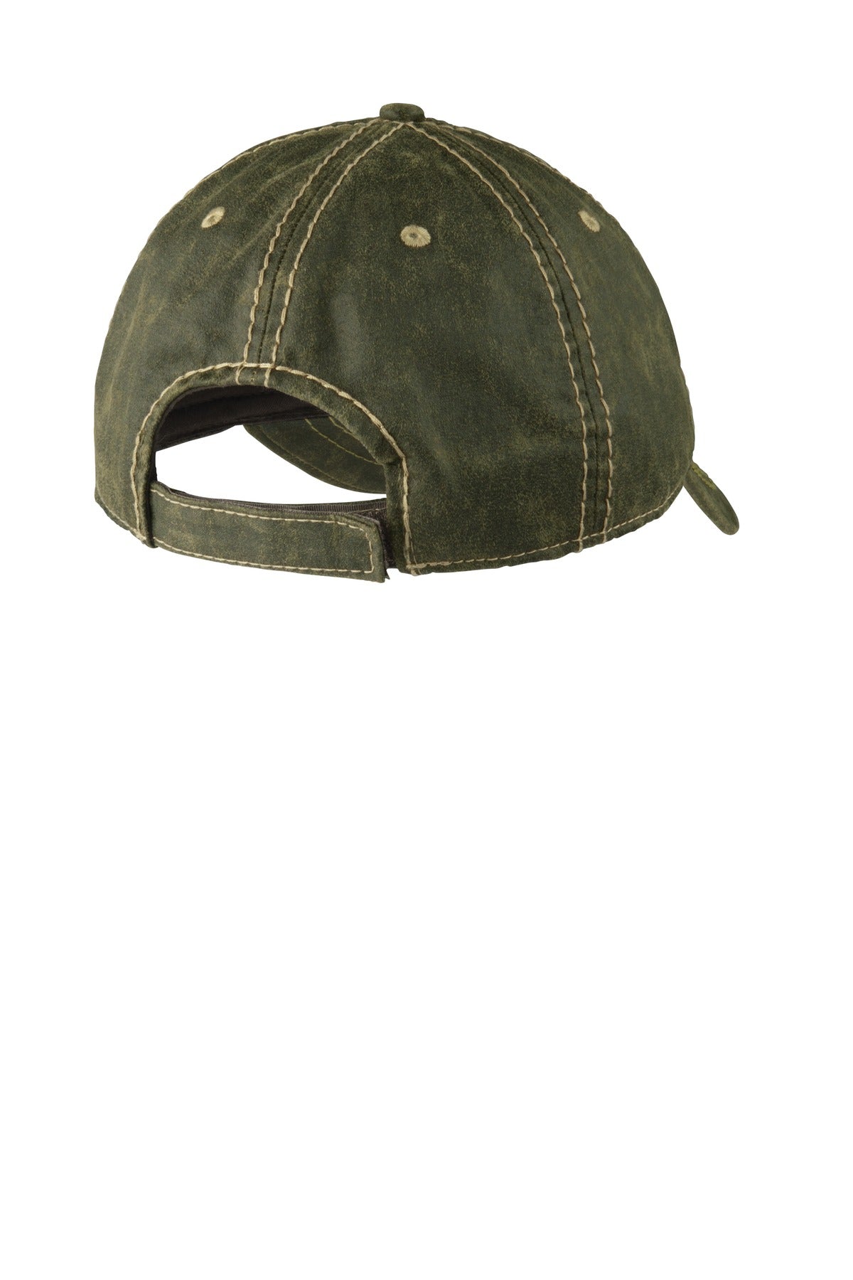 Rear View of Olive Port Authority Pigment Print Distressed Cap. C924