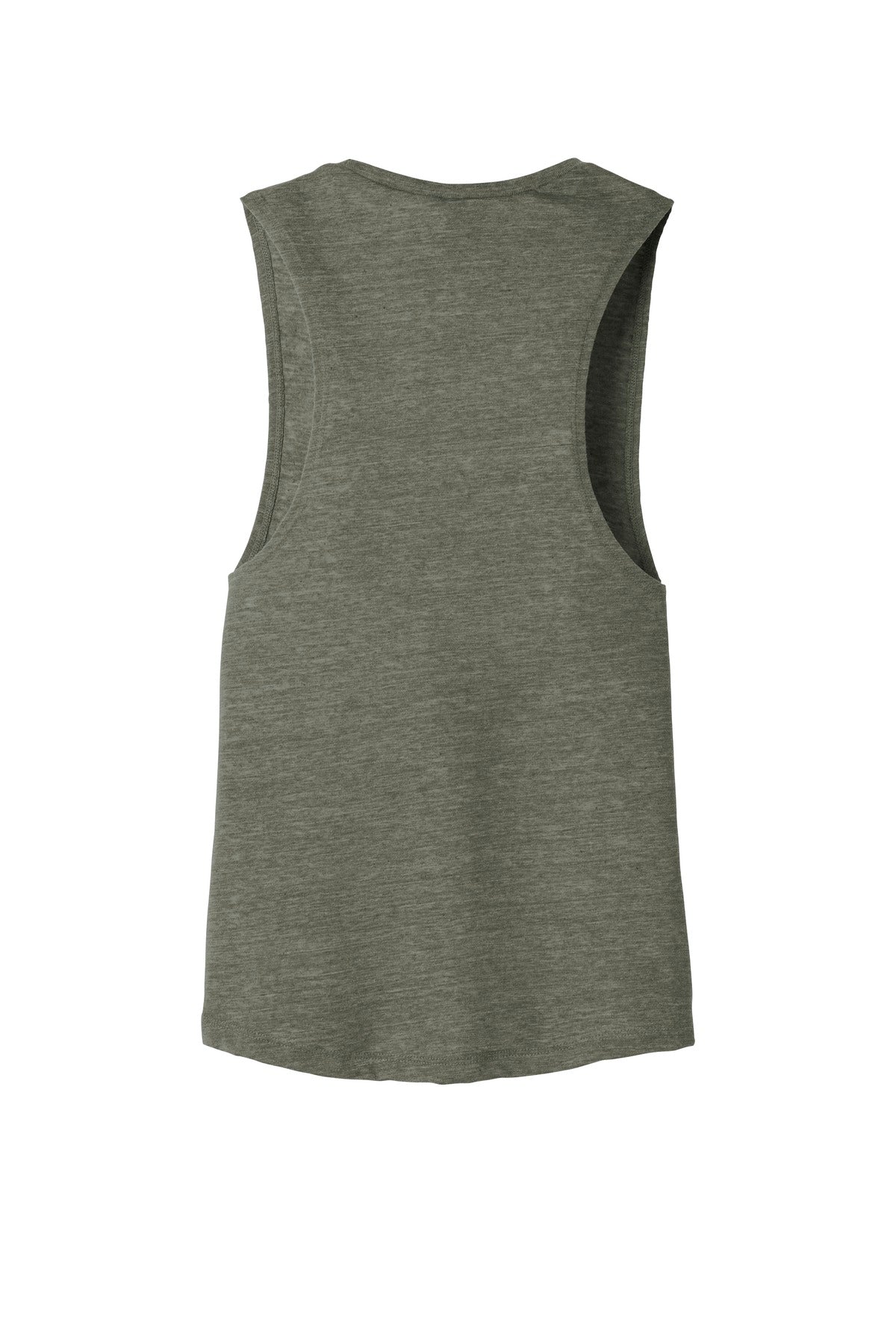 Rear View of Olive Slub BELLA+CANVAS Women's Flowy Scoop Muscle Tank. BC8803