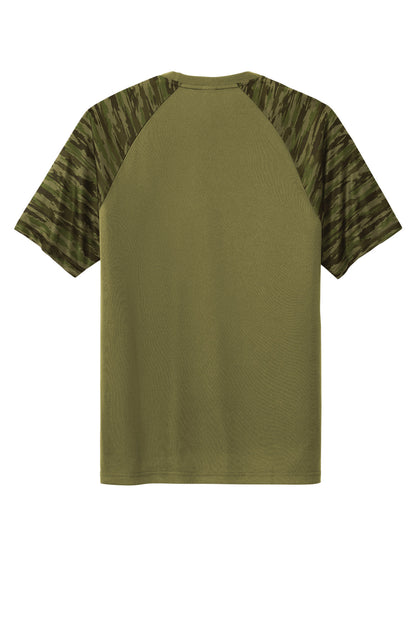 Rear View of OlvDrabGn Sport-Tek Drift Camo Colorblock Tee ST376