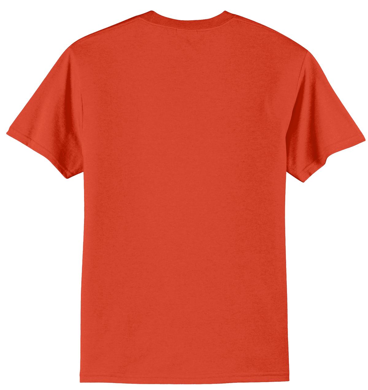 Rear View of Orange Port & Company Tall Core Blend Tee. PC55T