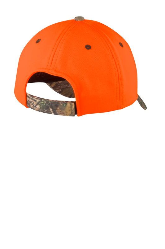 Rear View of OrngBlaze/RT X Port Authority Enhanced Visibility Cap with Camo Brim. C804