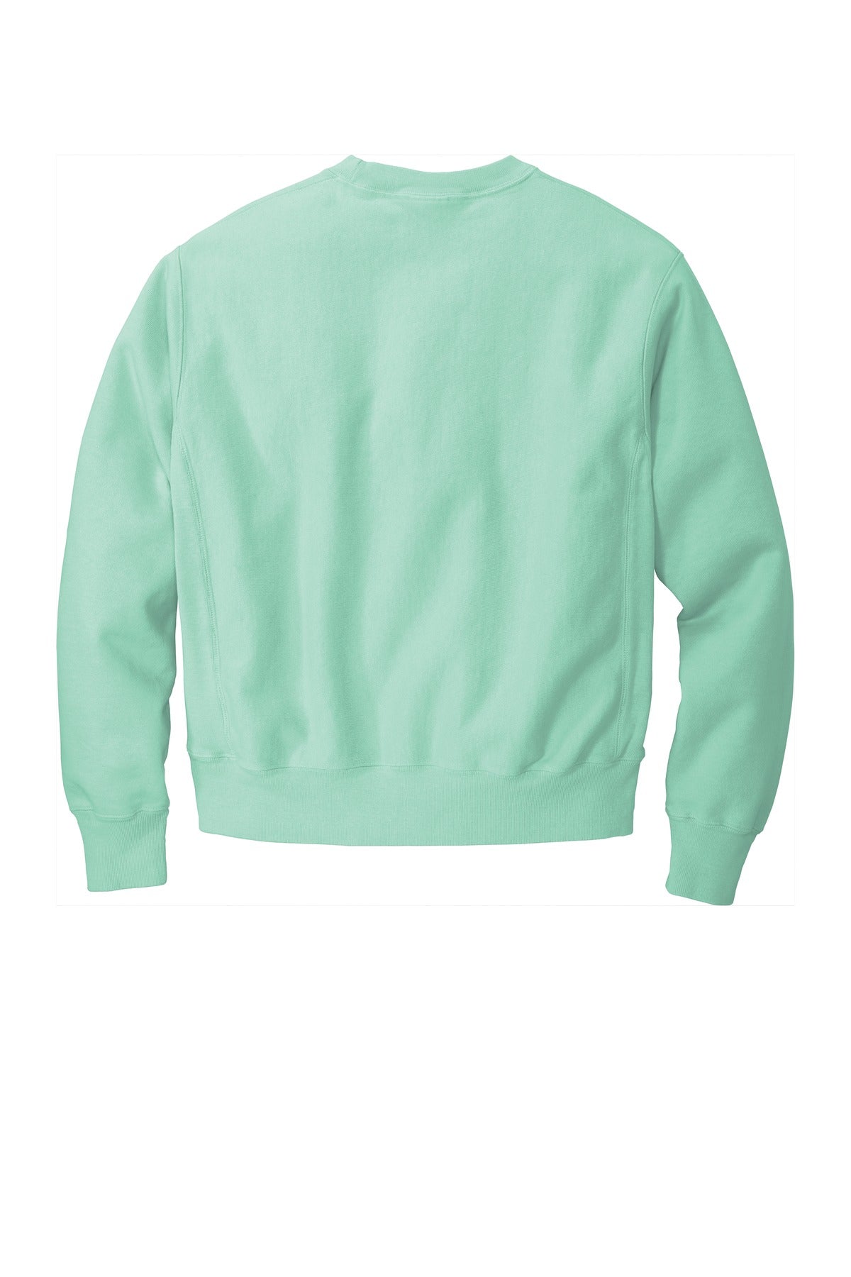 Rear View of PaleSeafm Champion Reverse Weave Garment-Dyed Crewneck Sweatshirt. GDS149