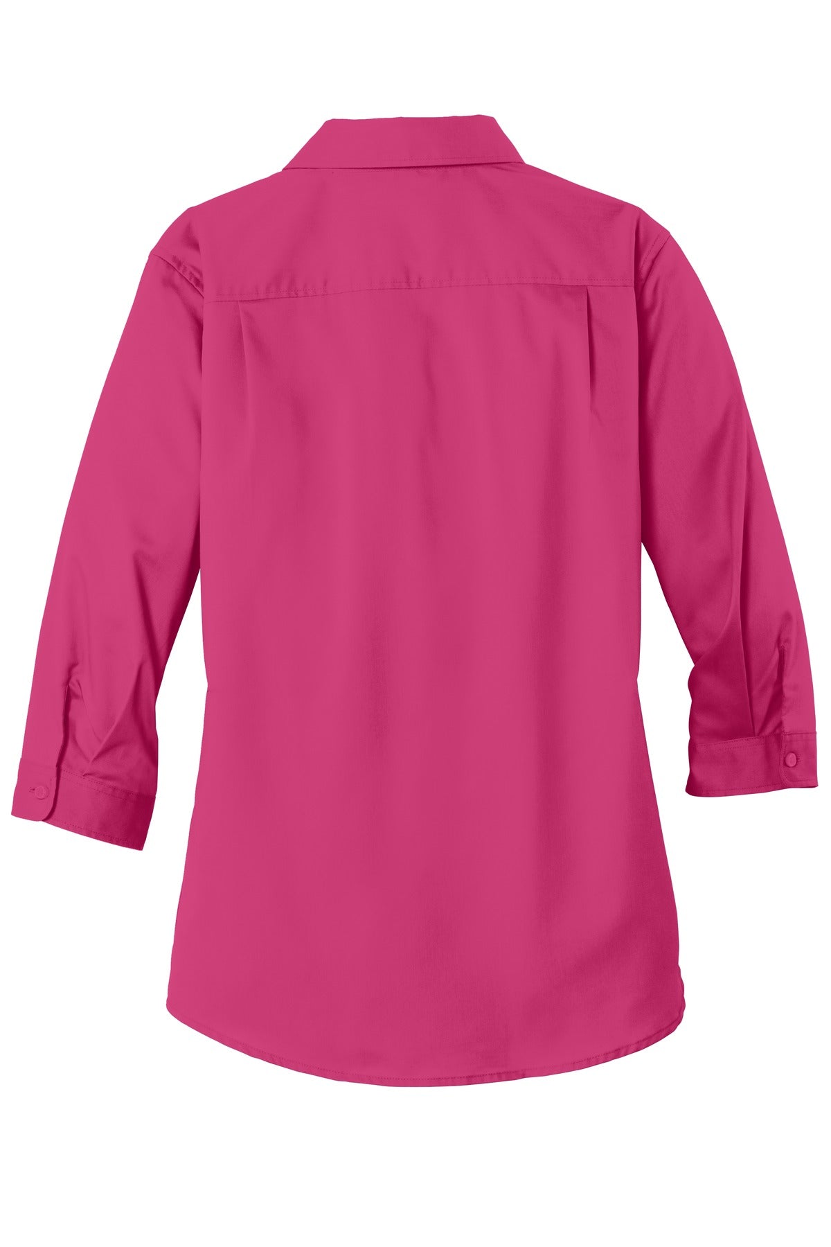 Rear View of Pink Azalea Port Authority Women's 3/4-Sleeve SuperPro Twill Shirt. L665