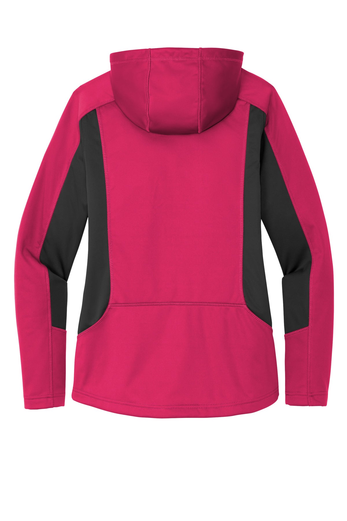 Rear View of Pink Lot/Gy St Eddie Bauer Women's Trail Soft Shell Jacket. EB543