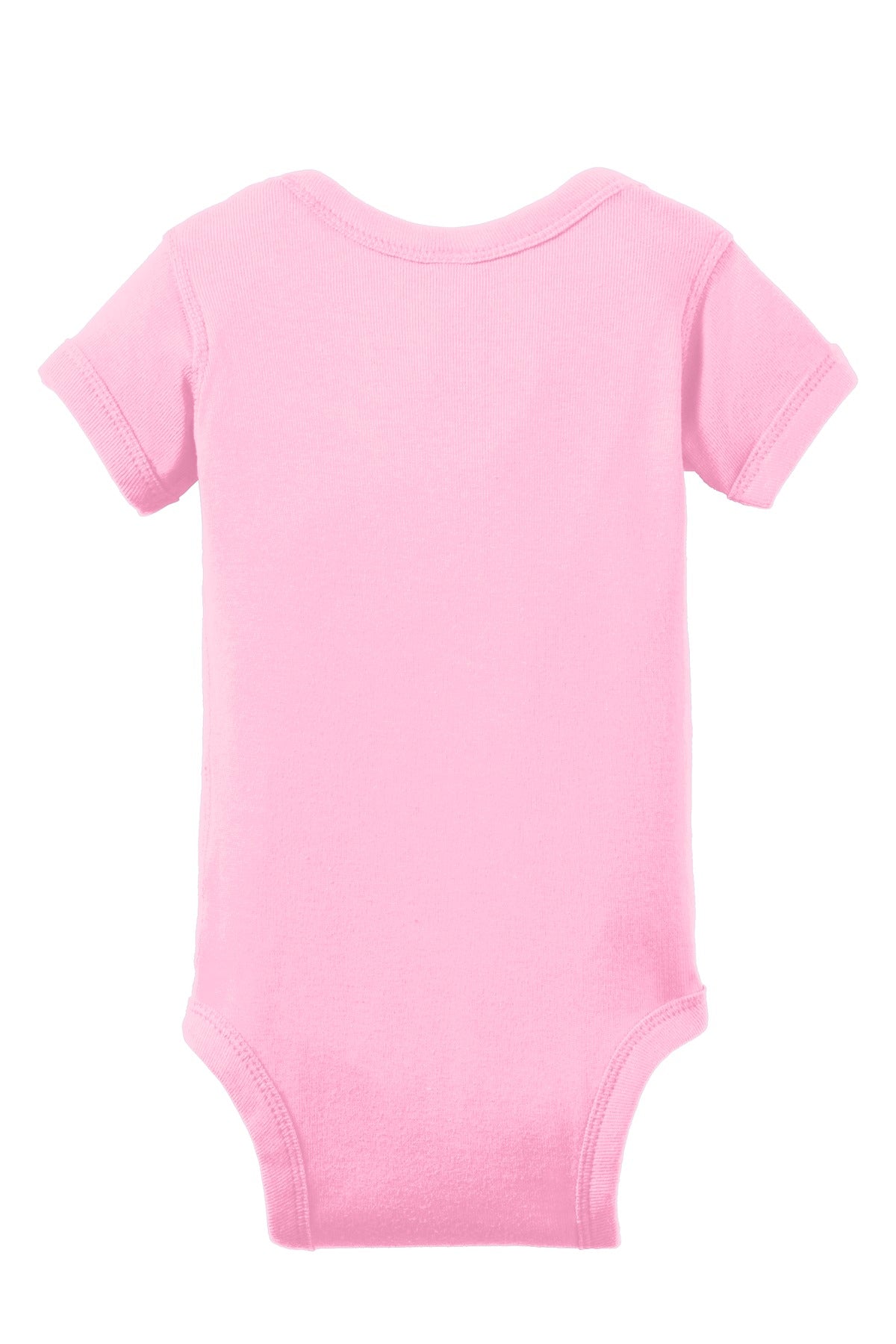 Rear View of Pink Rabbit Skins Infant Short Sleeve Baby Rib Bodysuit. RS4400