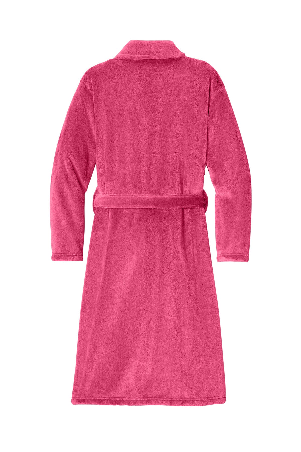 Rear View of Pink Raspberry Port Authority Plush Microfleece Shawl Collar Robe. R102