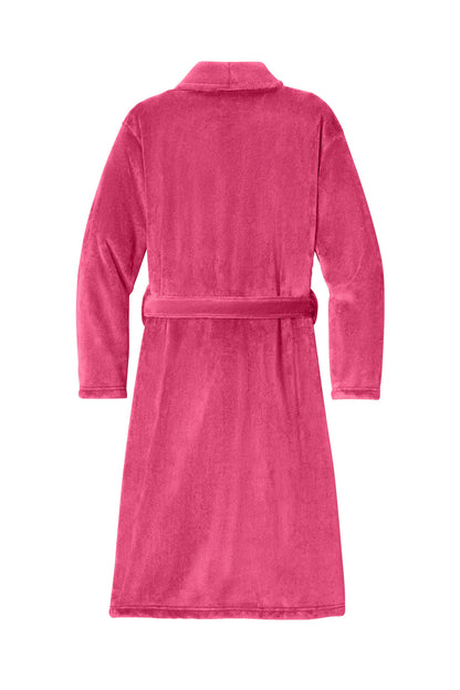 Rear View of Pink Raspberry Port Authority Plush Microfleece Shawl Collar Robe. R102