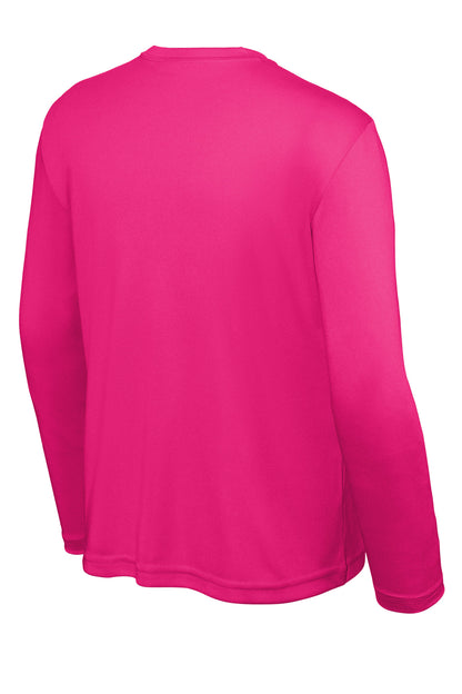 Rear View of Pink Raspberry Sport-Tek Youth Long Sleeve PosiCharge Competitor Tee. YST350LS