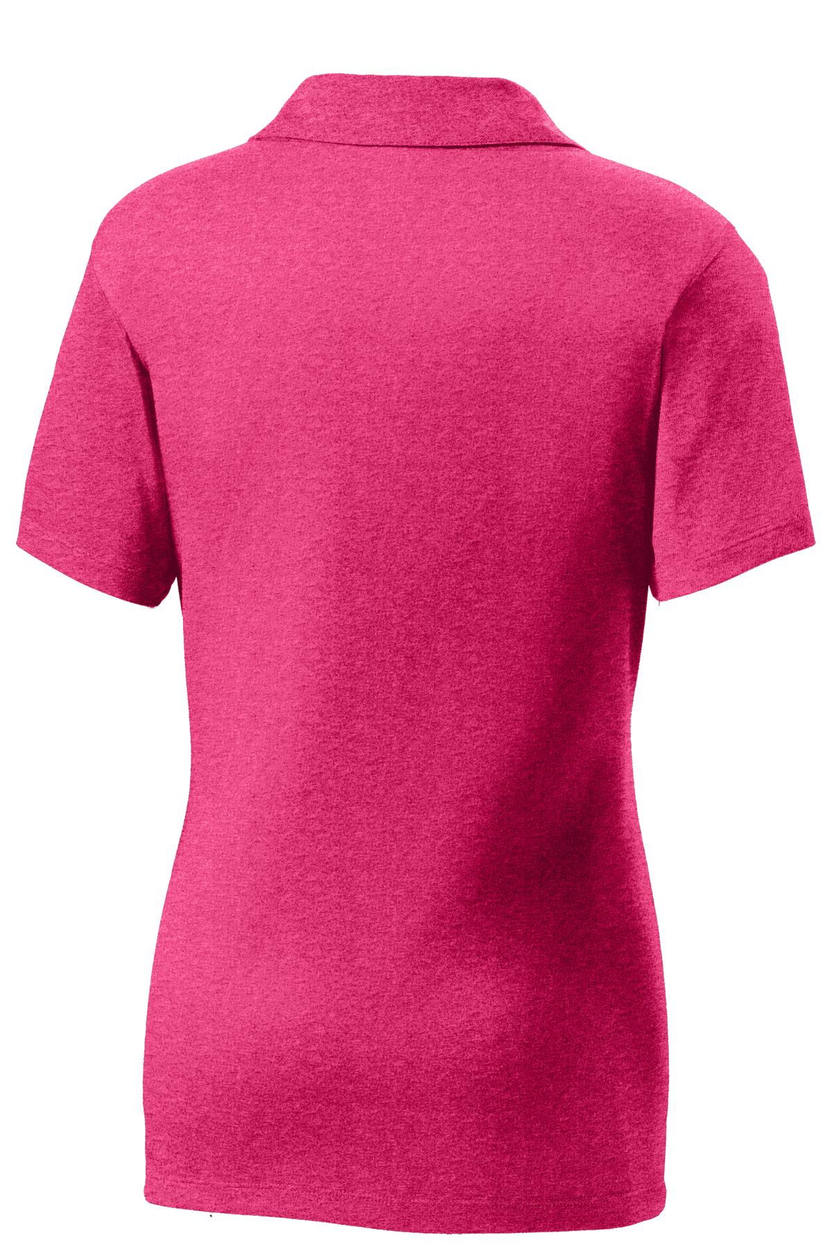 Rear View of Pink Rspbrry H Sport-Tek Women's Heather Contender Polo. LST660