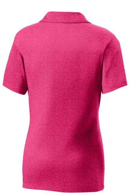 Rear View of Pink Rspbrry H Sport-Tek Women's Heather Contender Polo. LST660