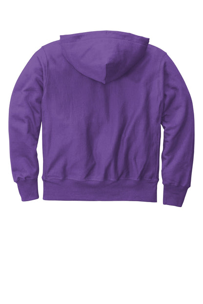 Rear View of Purple Champion Reverse Weave Hooded Sweatshirt S101