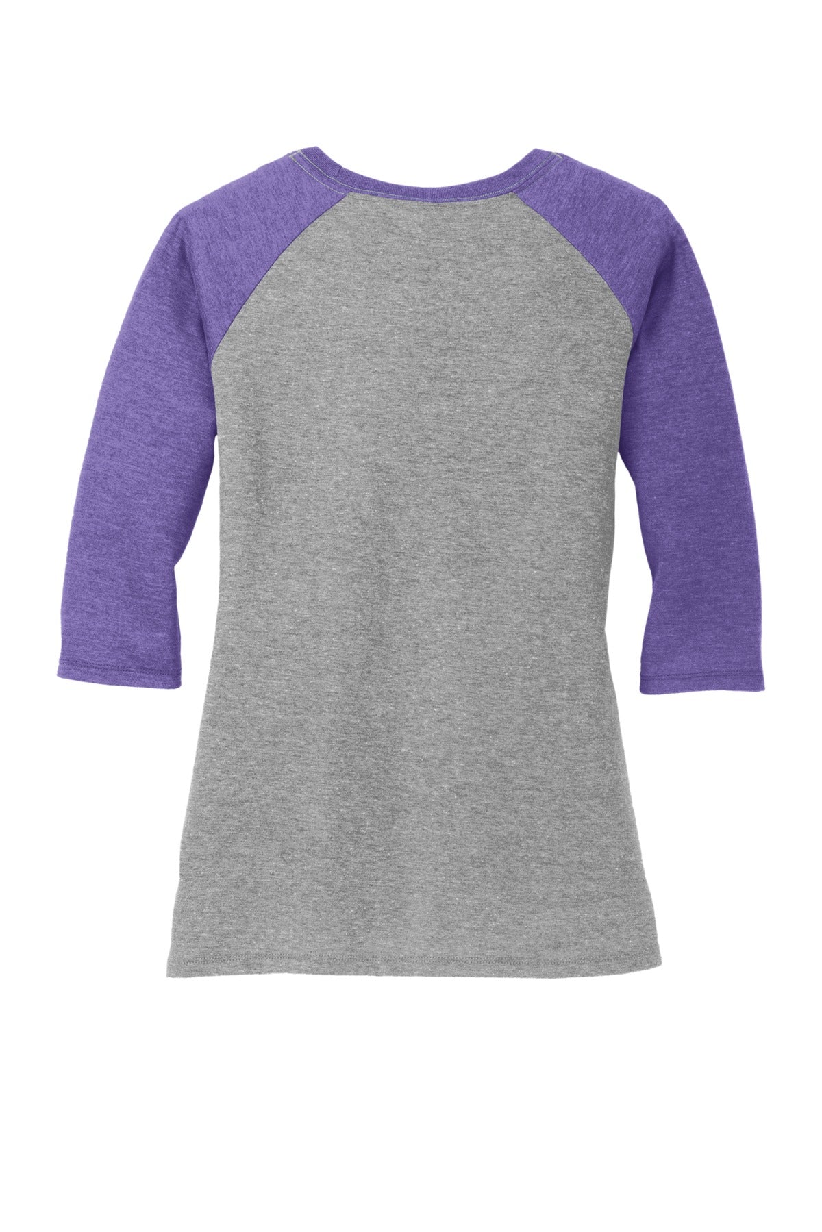 Rear View of Purple Fr/Gy F District Women's Perfect Tri 3/4-Sleeve Raglan. DM136L
