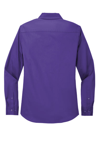 Rear View of Purple Port Authority Women's Long Sleeve Easy Care Shirt. L608