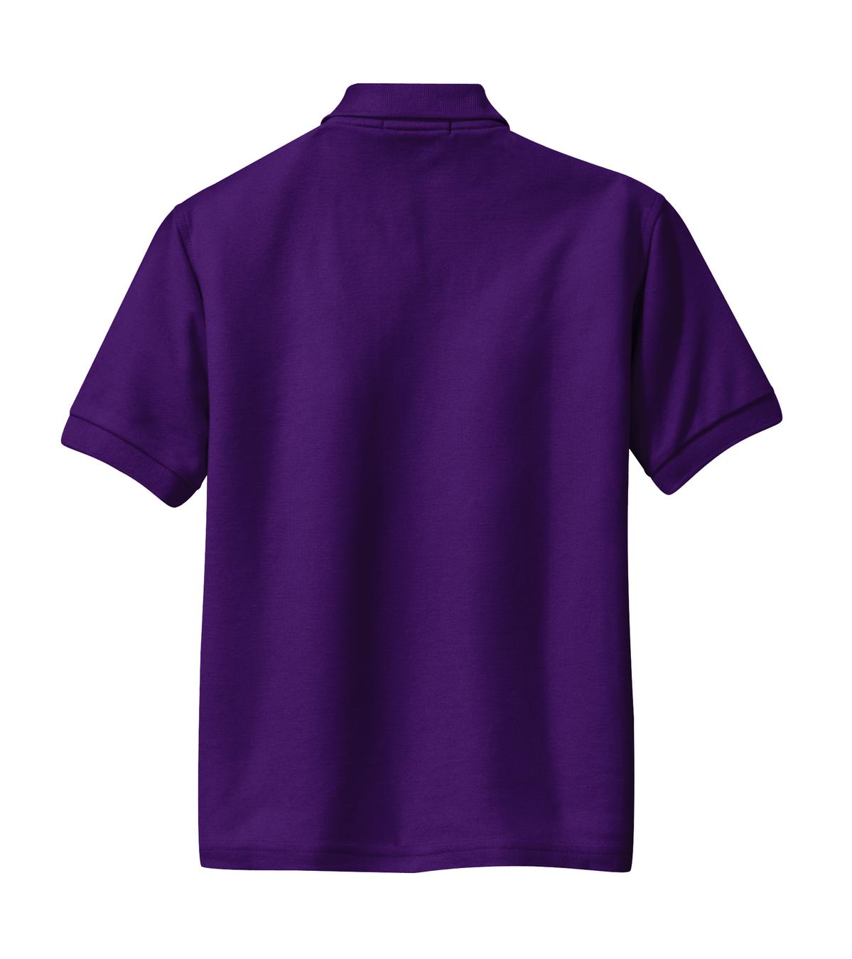Rear View of Purple Port Authority Youth Silk Touch Polo. Y500