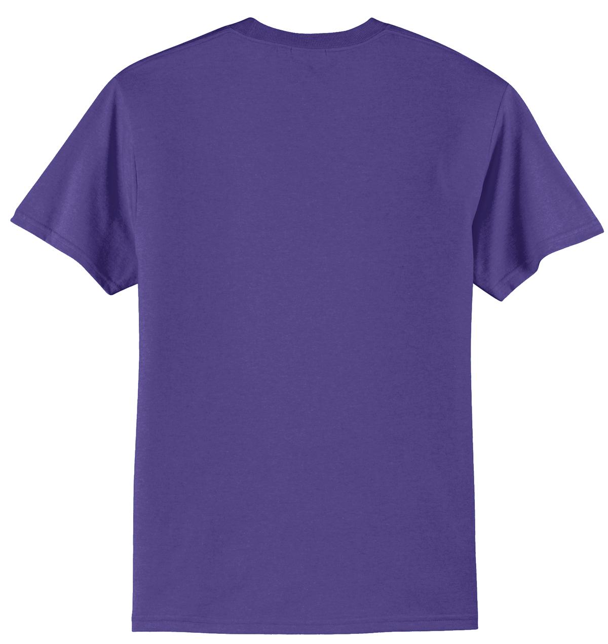 Rear View of Purple Port & Company Tall Core Blend Tee. PC55T