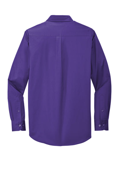 Rear View of Purple/Lt Stn Port Authority Tall Long Sleeve Easy Care Shirt. TLS608