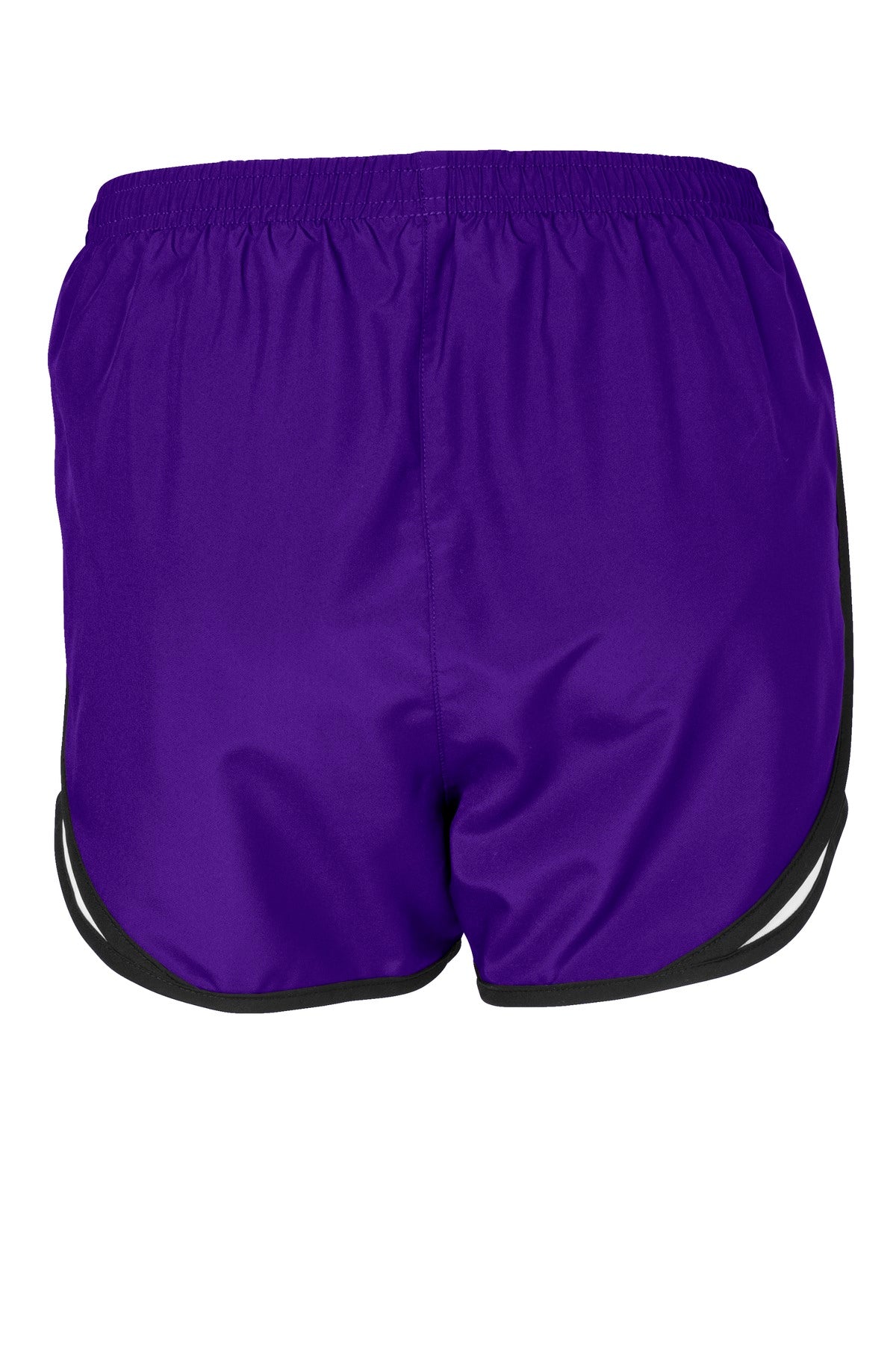 Rear View of Purple/Wht/Blk Sport-Tek Women's Cadence Short. LST304