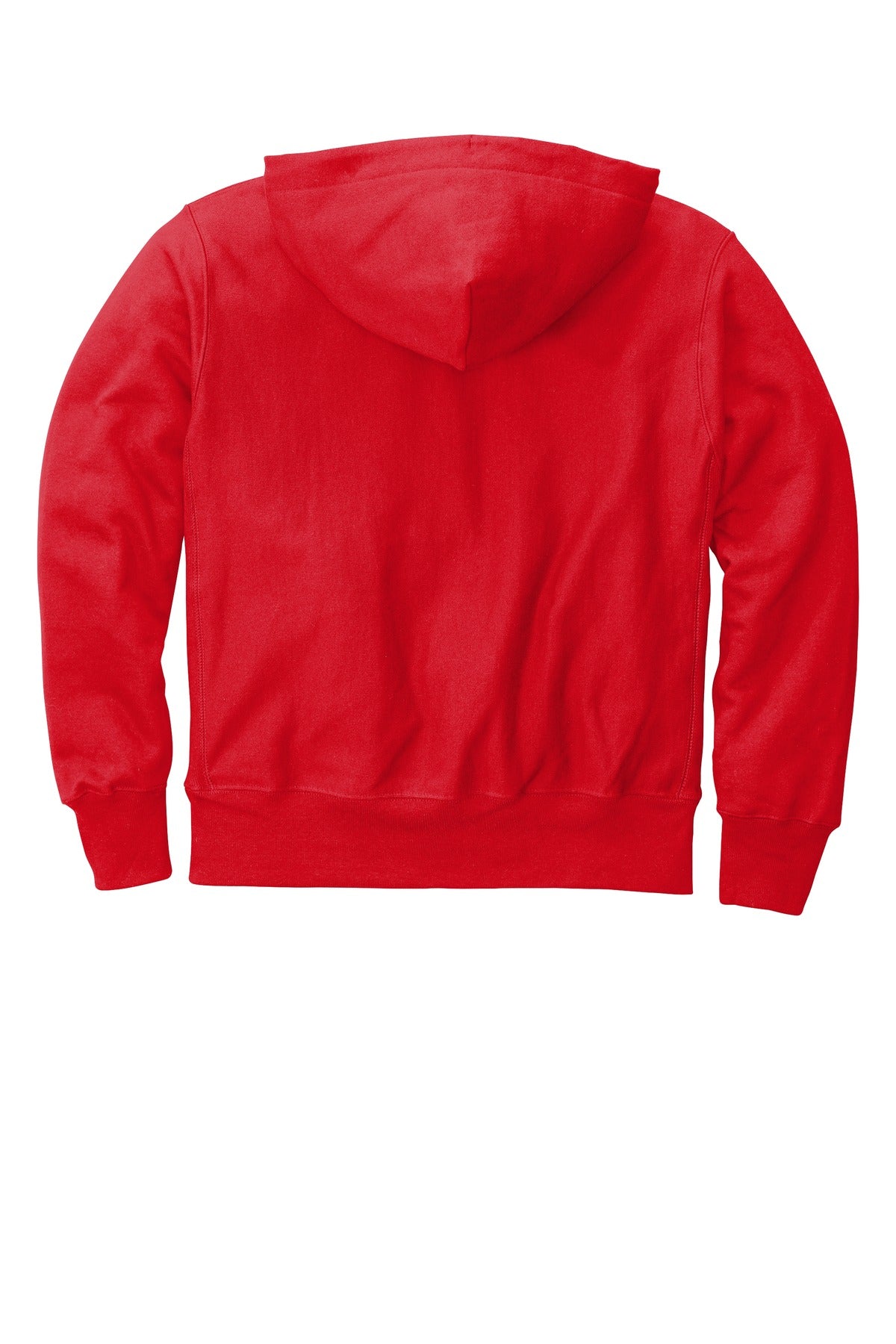 Rear View of Red Champion Reverse Weave Hooded Sweatshirt S101