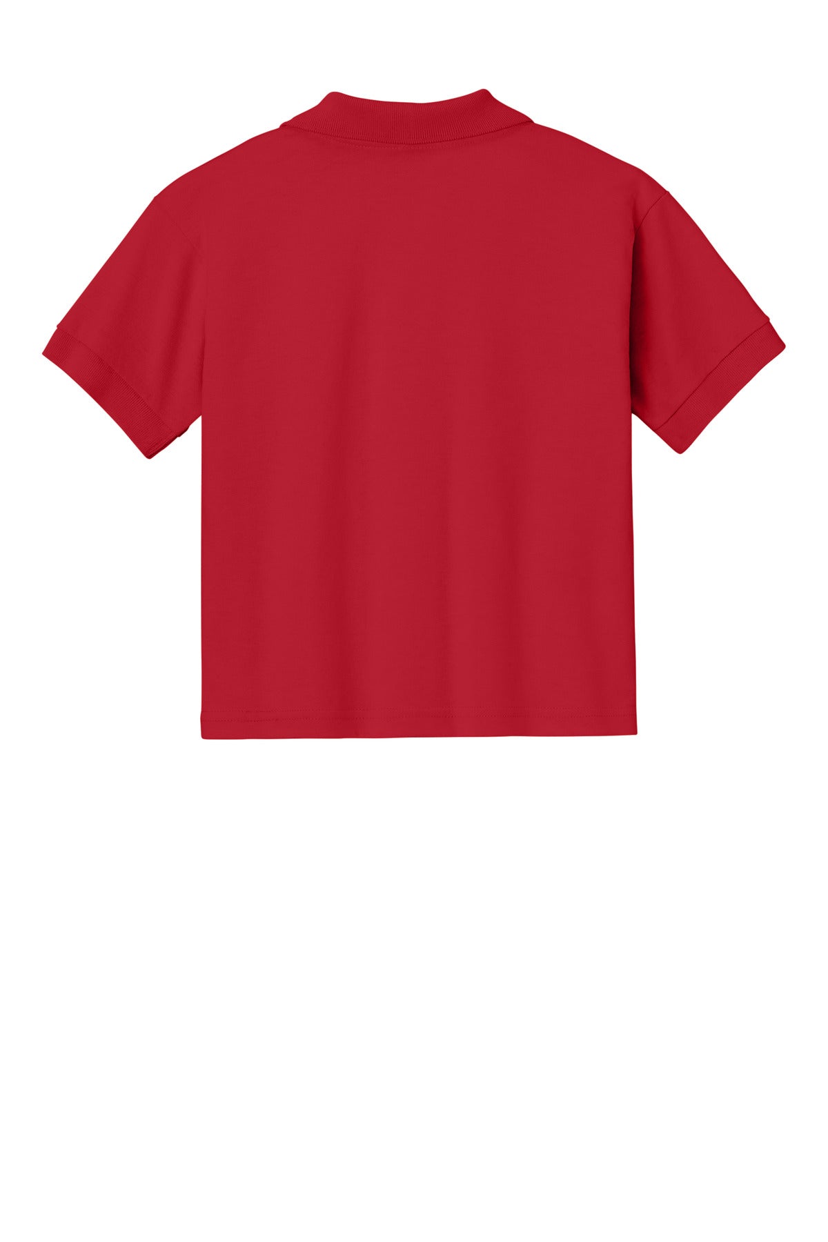 Rear View of Red Gildan Youth DryBlend 6-Ounce Jersey Knit Sport Shirt. 8800B