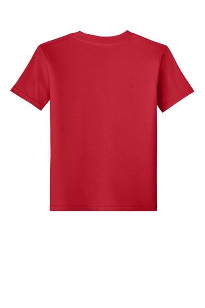Rear View of Red Gildan Youth Softstyle T-Shirt 64000B