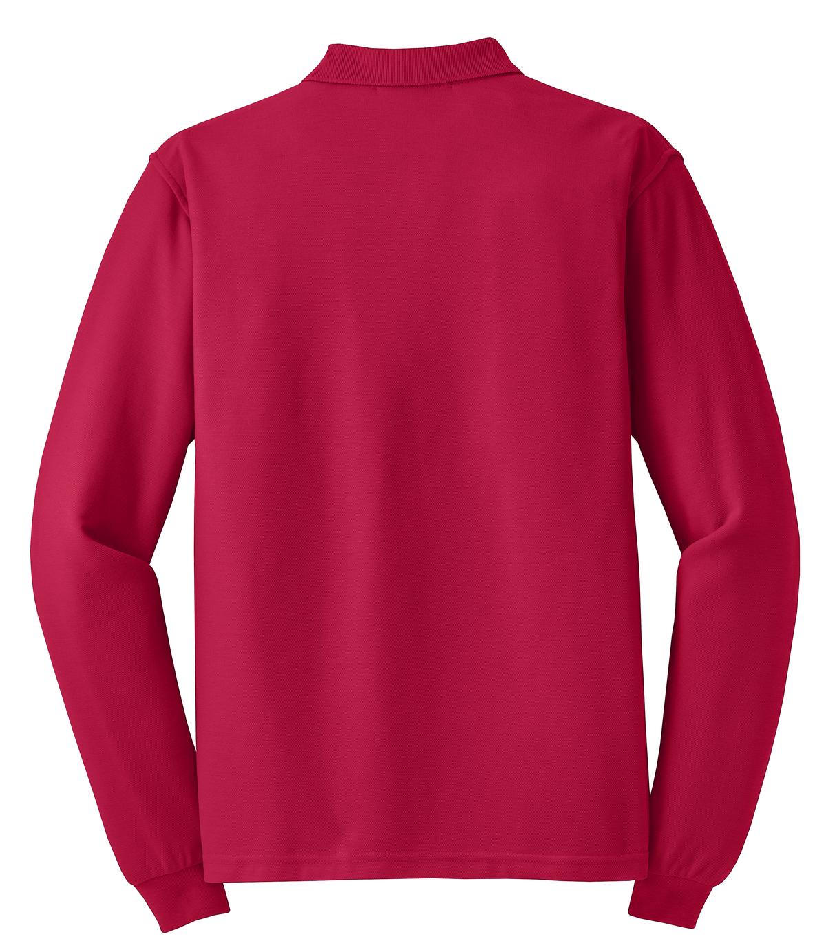 Rear View of Red Port Authority Silk Touch Long Sleeve Polo. K500LS