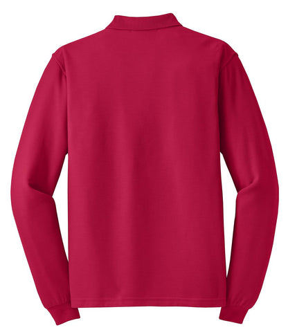 Rear View of Red Port Authority Silk Touch Long Sleeve Polo. K500LS