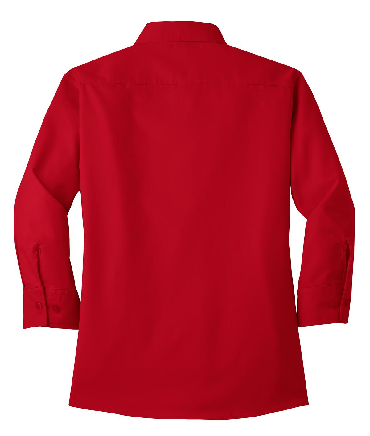 Rear View of Red Port Authority Women's 3/4-Sleeve Easy Care Shirt. L612