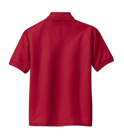 Rear View of Red Port Authority Youth Silk Touch Polo. Y500