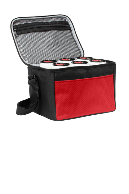 Rear View of Red/Black Port Authority 6-Can Cube Cooler. BG512