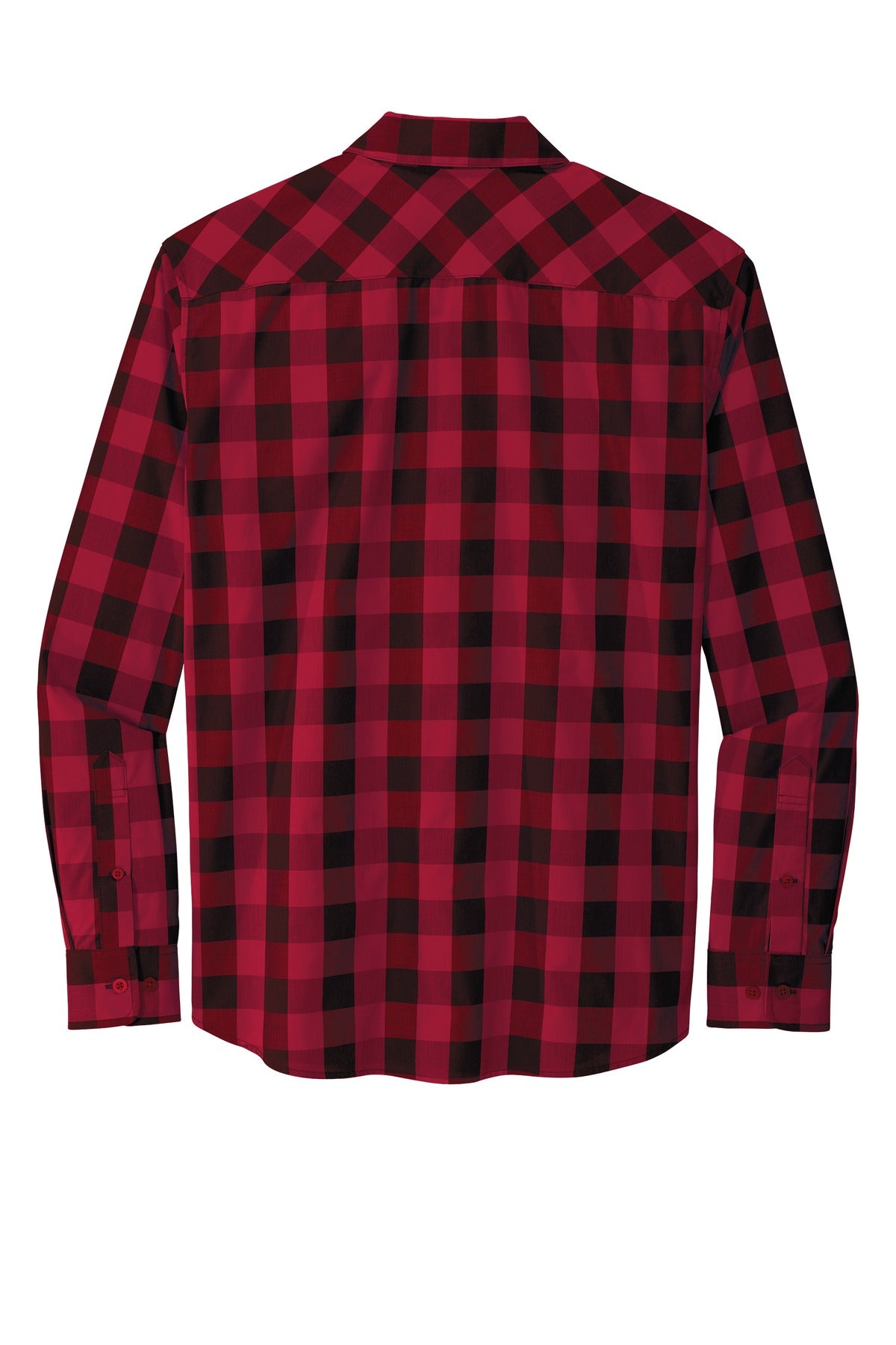 Rear View of Rich Red Port Authority Everyday Plaid Shirt. W670